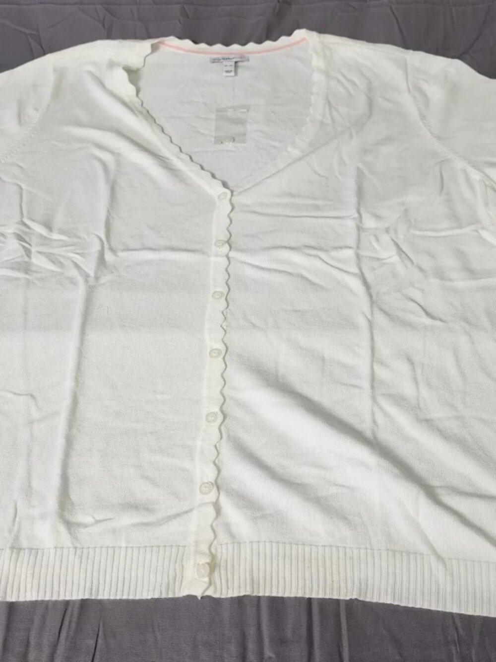 Isaac Mizrahi Live Womens Plus 5X White Cardigan Sweater Short Sleeve Scalloped